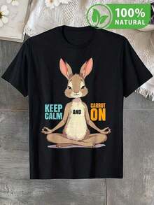 Playera Negra Moderna de Conejo Zen Keep Calm Estilo Yoga para Hombre Mujer Algodón Suave Casual Ideal para Regalo Original y Divertido Ropa Juvenil  2023 Disponible Varias Tallas - Negro - Ver 1