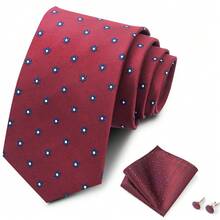 AlanKing Bộ 3 món: Cà vạt họa tiết Jacquard/Paisley cổ điển, khăn cài túi và khuy măng sét, phù hợp cho trang phục công sở, đám cưới và thường ngày của nam giới. - Màu sắc hỗn hợp - Xem 7