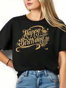 Camiseta de Celebración de Cumpleaños con Elegante Escritura y Diseño de Cupcakes, Perfecta para Fiestas de Cumpleaños y Eventos Festivos - Estilo Urbano Vintage, Unisex, de Algodón, Manga Corta, Cuello Redondo, 100% Algodón - Negro - Ver 3