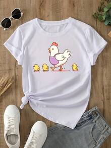 Camiseta con estampado gráfico, manga corta y cuello redondo, top casual para verano y primavera, ropa de mujerDaily Casual Round Neck Short Sleeve-Shirt Women - Blanco - Ver 1