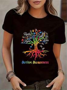 Camiseta única de concientización sobre el autismo con diseño de árbol colorido y vibrante que simboliza la unión y la fuerza y2k ideal para mostrar apoyo y conciencia en cada prenda, perfecta para todas las edades y ocasiones - Negro - Ver 8