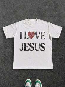1 camiseta para mujer y unisex 100% algodón con estampado gráfico "I Love Jesus" en estilo desgastado, perfecta para el uso diario de cristianos, es una opción de regalo ideal. 180g Algodón 100%. - Blanco - Ver 7