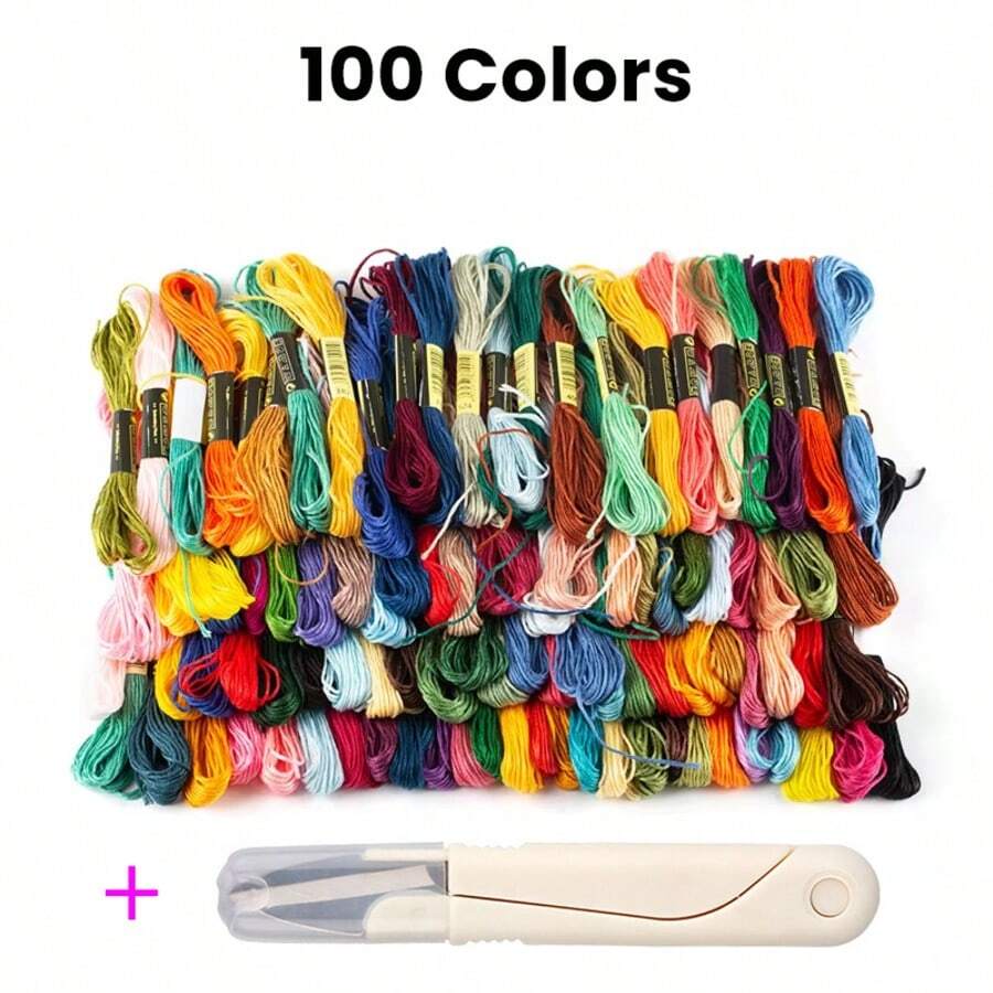 LAMYA 100pcs Embroidery Thread + 1pc Scissors Embroidery Thread Set, Cross Stitch Craft Thread, DIY Handmade Art Friendship Bracelet Weaving Thread, Premium Rainbow Color Embroidery Silk Thread, Cross Stitch Thread, Bracelet Yarn, Craft Silk Thread, Embroidery Thread Set, Handmade DIY Sewing Thread, Embroidery DIY Material Kit Set, Cross Stitch Thread, Embroidery Thread, Ideal Tool For Beginners Embroidery Thread Set