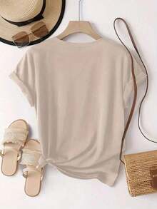 Hottest Summer T-Shirt : Pure Cotton Graphic Tee For Women, Daisy Print, Floral Lavender Spring Flower, Loose Fit, Round Neck, Short Sleeves, Everyday Wear, Day And Night, Stylish, Pure Cotton Tee. A Stylish And Popular Party Tee - 杏色 - 查看 3