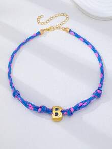 1 pieza Collar de cuerda trenzada de colores de dopamina con colgante de letra de burbuja - Collar de cuerda de colores de verano con inicial personalizada, regalo de amistad personalizable para mujeres - Multicolor - Ver 18