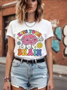 Camiseta Casual "Besa Tu Cerebro", Camiseta para Maestros de Educación Especial, Camiseta de Agradecimiento al Maestro, Camiseta de Salud Mental, Camiseta de Regreso a Clases, Camiseta de 100 Días de Clases - Blanco - Ver 7