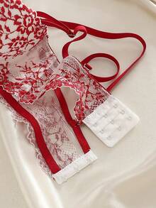 3pcs/Set Dual-Color Lace Patchwork Embroidered Floral Bra & Detachable Strap Bra - Multicolor - View 3
