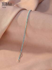 Hihho 1pc Copper Oxidized Zirconia Decorated Classic Tennis Chain Bracelet, Multi-Size Turquoise Inlaid Design Bracelet, Minimalist Multifunctional, Suitable For Women, Suitable For Daily, Bar, Travel Accessories - Turquoise Blue - View 16