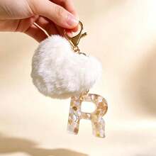 1 pieza Llavero con corazón de letra de resina beige y borla para mujer, accesorio creativo de estilo lindo como regalo para amigos - blanquecino - Ver 18