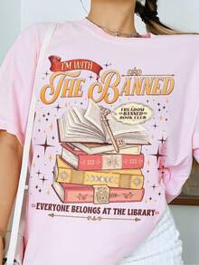 Soy Parte de la Comunidad Banned, Camiseta con Estampado Gráfico, Camiseta Libros Banned, Regalo para Ella Amante de los Libros, Camiseta de Bibliotecaria - Rosa - Ver 6