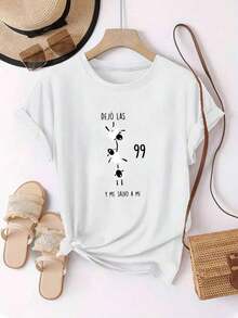 1 Camiseta de Oveja Española para Mujer con la Divertida Frase "DEJO LAS 99 Y ME SALVO A MI" y Diseño de Oveja Lindo - Top Casual Humorístico con Texto en Español y Cuello Redondo, Regalo de Primavera Verano Adecuado para Cumpleaños, Días Festivos, Ropa Casual - Blanco - Ver 7