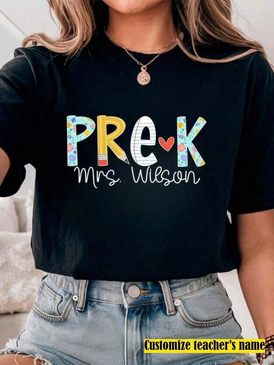 Moderno1pc Camiseta para Maestro de Preescolar, Camiseta Retro para Maestro de Preescolar, Camiseta PreK, Camiseta de Regreso a Clases, Camiseta Personalizada de Agradecimiento al Maest - Negro - Ver 1