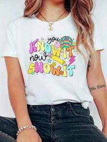 Camiseta de Algodón Vintage con Estampado 'Ya Lo Sabes, Mándalo a Mostrar' para el Día de Pruebas Estatales del Maestro, Camiseta Casual de Cuello Redondo y Manga Corta, Cómoda para Primavera y Verano, Ropa de Mujer para Uso Diario - Blanco - Ver 7