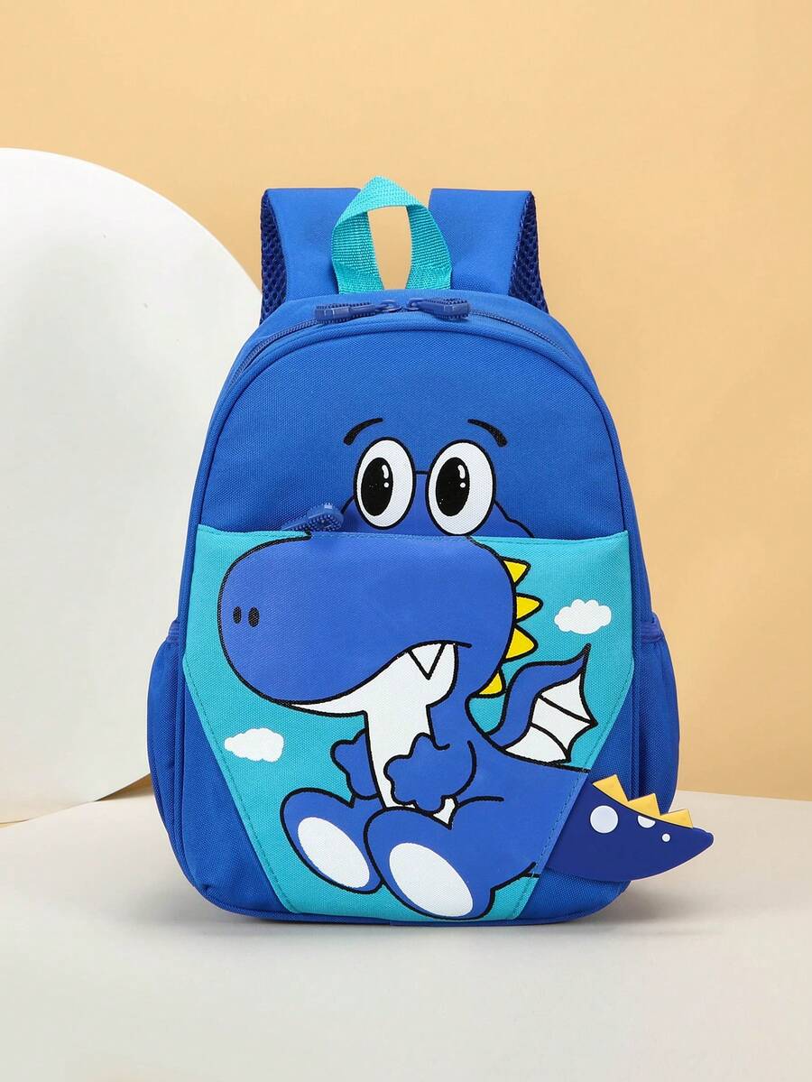 1 pieza Mochila con patrón de dibujos animados, posición de impresión aleatoria - Azul - Ver 1