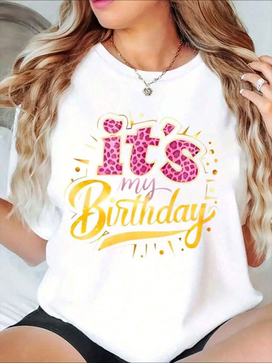 It's My Women's Birthday Celebration T-Shirt, A Fun Birthday Gift, Party Wear, Outfit For A Special Day - Vintage Street Style, Unisex, Loose Fit, Cotton, Short Sleeve, Round Neck, 100% Cotton. - 白色 - 查看 1