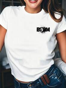 Camiseta blanca de manga corta con cuello redondo y corte regular, estilo casual para mujer. - Blanco - Ver 1