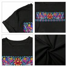 Camiseta de algodón suave, cómoda y holgada para uso casual, de alta calidad, con bordado, para mujer, ideal para el trabajo, el verano y el uso diario, de secado rápido, transpirable y personalizable. - Negro - Ver 6