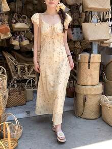 Women Long Dresses - Yellow - View 8