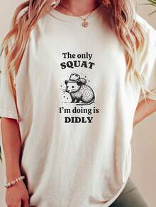 Camiseta con Estampado de Opossum, Estilo Vaquero Occidental, con Lema, Estética Vintage, Casual, para Chicas - Blanco - Ver 1