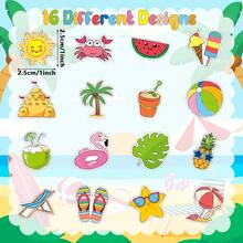 500 piezas/Rollo Pegatinas de playa de verano, 16 patrones de playa que incluyen cangrejo, coco, helado, sol, palmera, piña, estrella de mar, silla de playa, chanclas, flotador de natación, ideal para el hogar, capacitación, decoración, embalaje de regalos, sellado - Dibujos animados - Ver 3