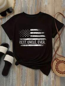 Camiseta de Mujer con Estampado 'El Mejor Tío del Mundo', Opciones en Blanco y Negro, Diseño Gráfico Americano, Camisetas Casuales de Verano, Tops de Verano, Camisetas Gráficas, Conjuntos de Verano, Camisetas Cortas para Mujer, Camisetas Vintage de Algodón, Ropa Linda para Mujer, Playera Holgada para Mujer - Negro - Ver 2