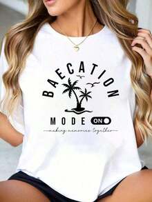 Comfortable100% cotton Camisetas  Estilo Vacaciones Románticas Para Parejas, Conjuntos De Ropa Para Fiesta En La Playa Para MujerFashion All-match Women's Short Sleeve T-shirt, Basic Style for Inner & Outer Wear - Blanco - Ver 8