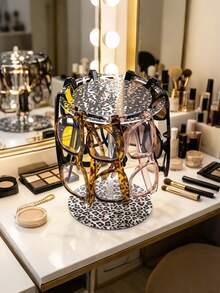 1pc Leopard Print Acrylic Fashion Glasses Display Stand, High-Quality 360° Rotatable Round Holder, Transparent Desktop Eyeglasses Storage Rack - Leopard - View 9