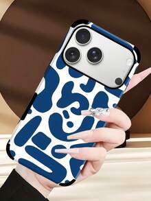 1pc Abstract Geometric Swirl Pattern Faux Leather Shockproof Protective Phone Case With Rotating Sound Design, Compatible With Apple/ Galaxy S24 Ultra, 17 Pro Max/16 Pro Max/12 Pro/13/14 Plus/15 Pro Max/16 Pro Max/11/13 Pro, Soft Phone Cover, Gift - Navy Blue - View 6