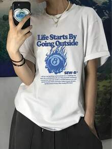 ropa de mujer Camiseta de manga corta con cuello redondo y estampado de letras de primera calidad para mujer, top holgado, moderno y elegante de diseñador para verano, camisas de mujer - Blanco - Ver 1
