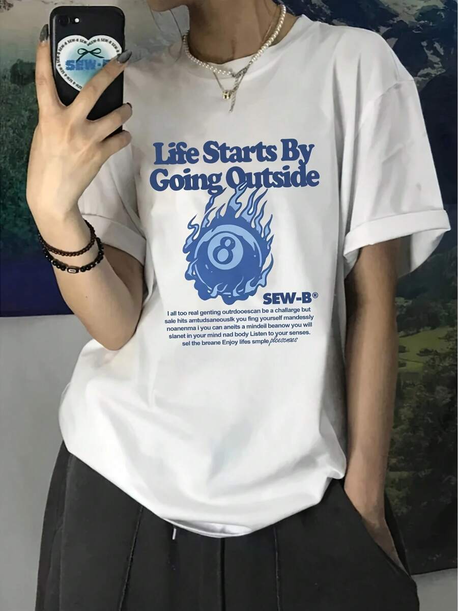 ropa de mujer Camiseta de manga corta con cuello redondo y estampado de letras de primera calidad para mujer, top holgado, moderno y elegante de diseñador para verano, camisas de mujer - Blanco - Ver 1