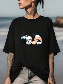 Camiseta divertida para mujer con diseño de bruja cocinando, ideal para fiestas familiares de Halloween, un regalo perfecto para reuniones grupales y la temporada de terror. Cómoda y versátil camiseta de manga corta. - Negro - Ver 7