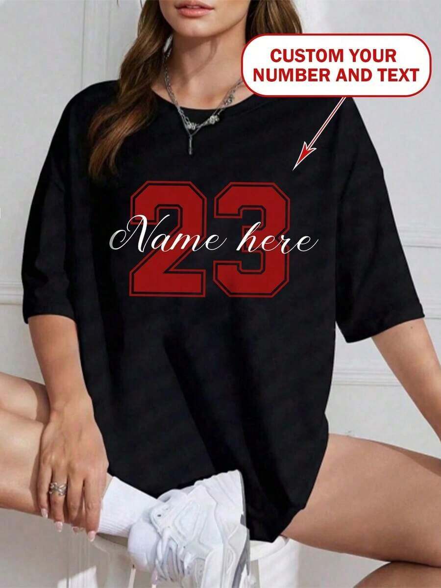 short-sleeve¡Personaliza tus regalos! Agregue su nombre/número/palabra/dígitos/código, etc. , elige tu color y fuente favoritos, y personaliza una camiseta única, una camiseta deportiva pers - Negro - Ver 1