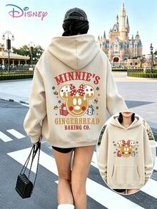 Disney Minnie Mouse Gingerbread Man Y2K Pattern Sweatshirt, Double-Sided Christmas Minnie Mouse Print Hoodie, Loose Fit, Versatile, Perfect For Holiday Gifting (Women's Autumn/Winter Clothing/Elegant Women's Outfits/Patterned Hoodies/Printed Tops/Casual Outfits For Women/Women Trending Now/Holiday Co-Ord/Plus Size Friendly) - Màu be - Xem 6