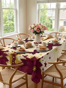 1/2pcs Tablecloth, Vintage Red & Gold Floral Butterfly Pattern Tablecloth, Polyester Material, Suitable For Kitchen, Dining Room, Coffee Table, Picnic, Camping, Countryside Decor, Square Or Round Shape, Holiday Atmosphere Table Decor - Multicolor - View 4