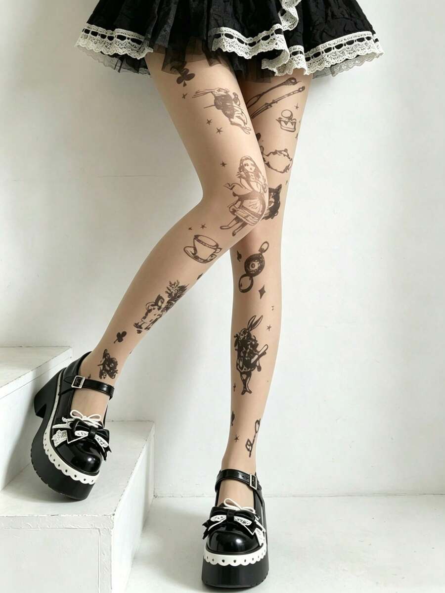 1 đôi quần tất mỏng màu da với họa tiết thỏ hoạt hình, gợi cảm, thanh lịch, dễ thương, thích hợp mặc hàng ngày. - Nhiều màu - Xem 1