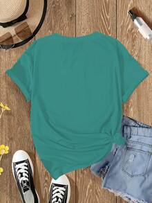E012 [Nueva Camiseta de Manga Corta con Cuello Redondo y Estampado Floral] Top Deportivo Casual de Verano, Algodón Puro, Lavable a Máquina HNDL - Verde Oscuro - Ver 2