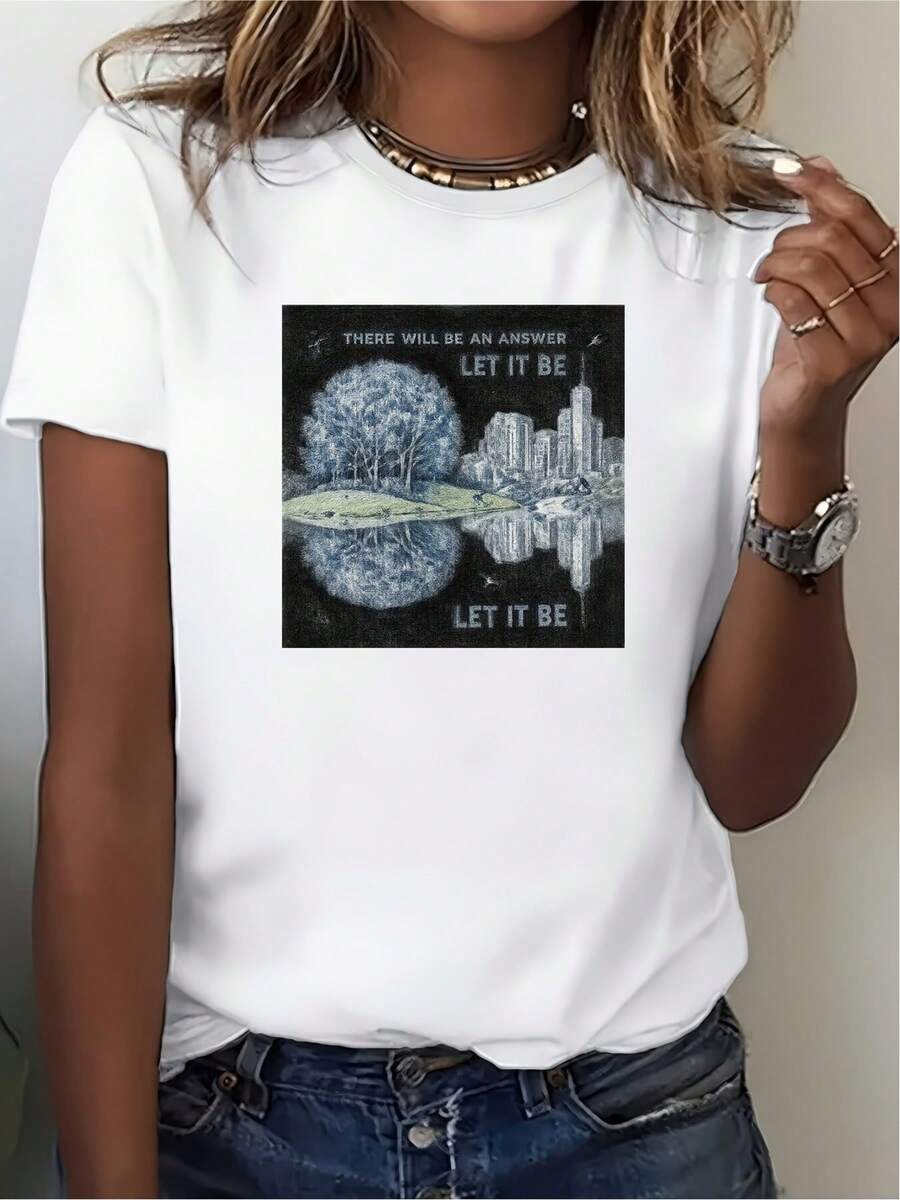 Camiseta de Cuello Redondo de 180g para Regalos Familiares con el Diseño Moderno "Siempre Hay una Respuesta, Que Sea la Suya." Ideal para Fiestas de Verano y Ropa de Trabajo en Equipo. Blusas para Mujer Casual. - Blanco - Ver 1