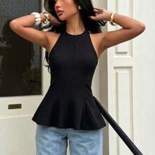 Nuevo top casual de verano para mujer con escote halter minimalista y versátil de la marca DEEKA - Negro - Ver 1