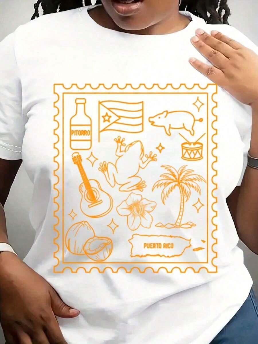 Camiseta Moderna Minimalista con el Sello de Puerto Rico, Camiseta de Herencia Hispánica, Camiseta de Viaje y Vacaciones en Puerto Rico, Camiseta Casual para el Día a Día de Puerto Rico, Caribe, PR - Blanco - Ver 1