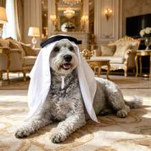 Adjustable Dog Keffiyeh Headscarf, Pet Arabian Headpiece Elastic Headband, Fun Saudi Style Desert Headscarf Hat Suitable For Small & Medium Dogs Cats, Comfortable No Pressure, Halloween Costume Party Prop - Black and White - View 2