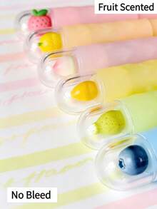 3pcs Random Fruit Scented Soft Tone Highlighter Pen Set - Soft Aesthetic Colors, Slanted Tip, Quick-Drying Non-Bleeding Ink, Perfect For Stress Relief Journaling, Decoration And Planning - Fruit - View 1