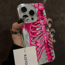 Mobile Phone Case: 1 Case For IPhone 17 16 16e 15 14 13 12 11 Promax Air X Xr Xs 8 7 Plus With Pink Skull Pattern And Feather Thread IMD - White - View 5