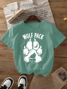 Camiseta de mujer con la inscripción "WOLF PA", diseño de huella de lobo, ropa de primavera/verano 2026, camiseta de manga corta de algodón puro a la moda para mujer, elegante camiseta de manga corta de algodón puro para fiesta 1409, tops para salir de noche para mujer. - Blanco - Ver 9