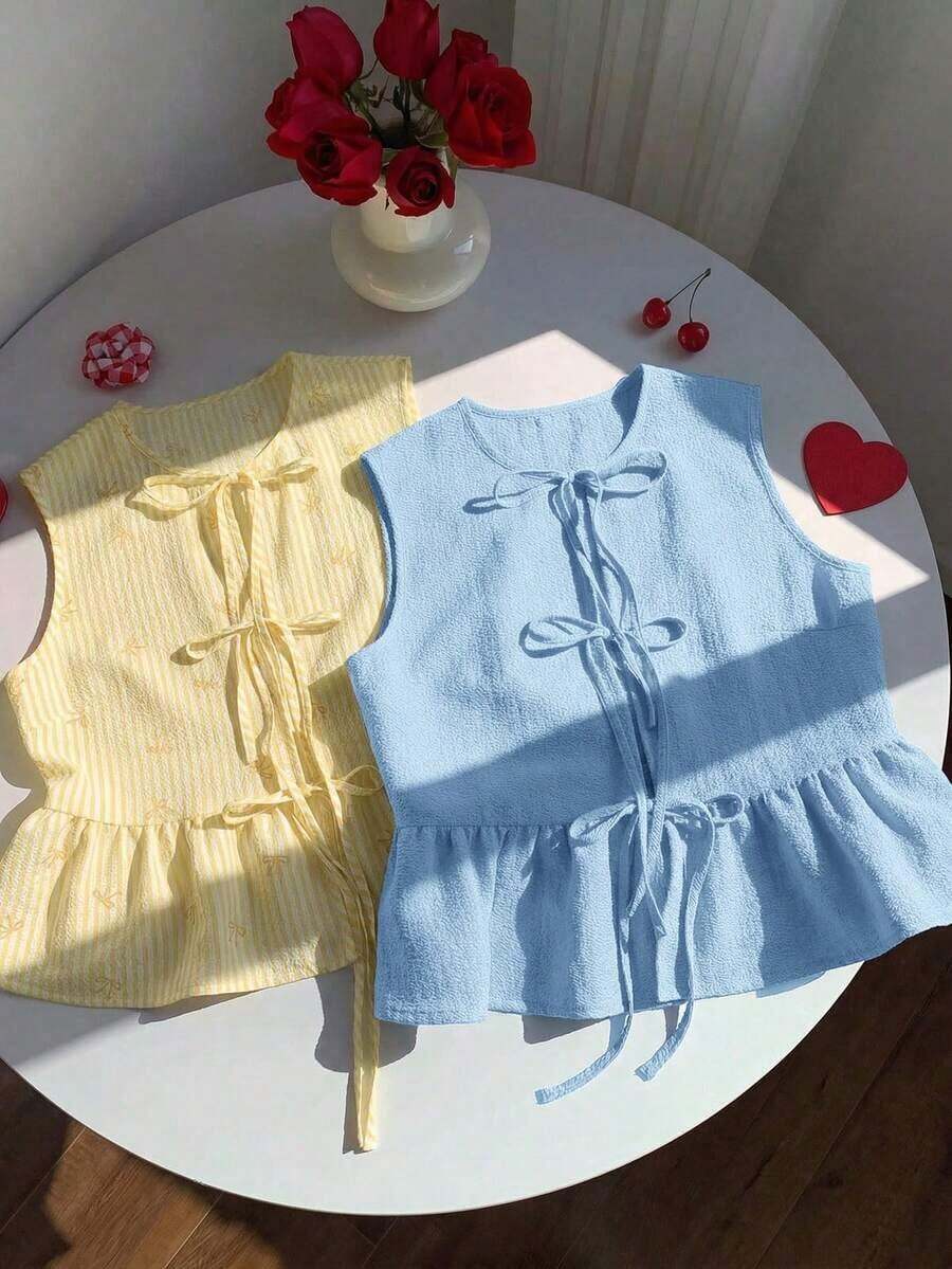 2 piezas Blusas de verano de moda 2026 para mujeres, para vacaciones, primavera, Día de San Valentín, salir, verano, primavera, Día de San Valentín, carnaval, playa, fiesta de cumpleaños, boda, salir.Top sin mangas rojo, top sin mangas rosa, - Multicolor 10 - Ver 1