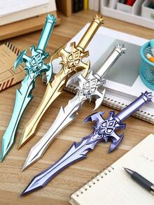 Creative Sword Shaped Gel Pen, Cool Fantasy Weapon Style Ballpoint Pen, 0.5mm Black Ink Writing Pen For Students & Office, Back To School - Multicolor - View 1