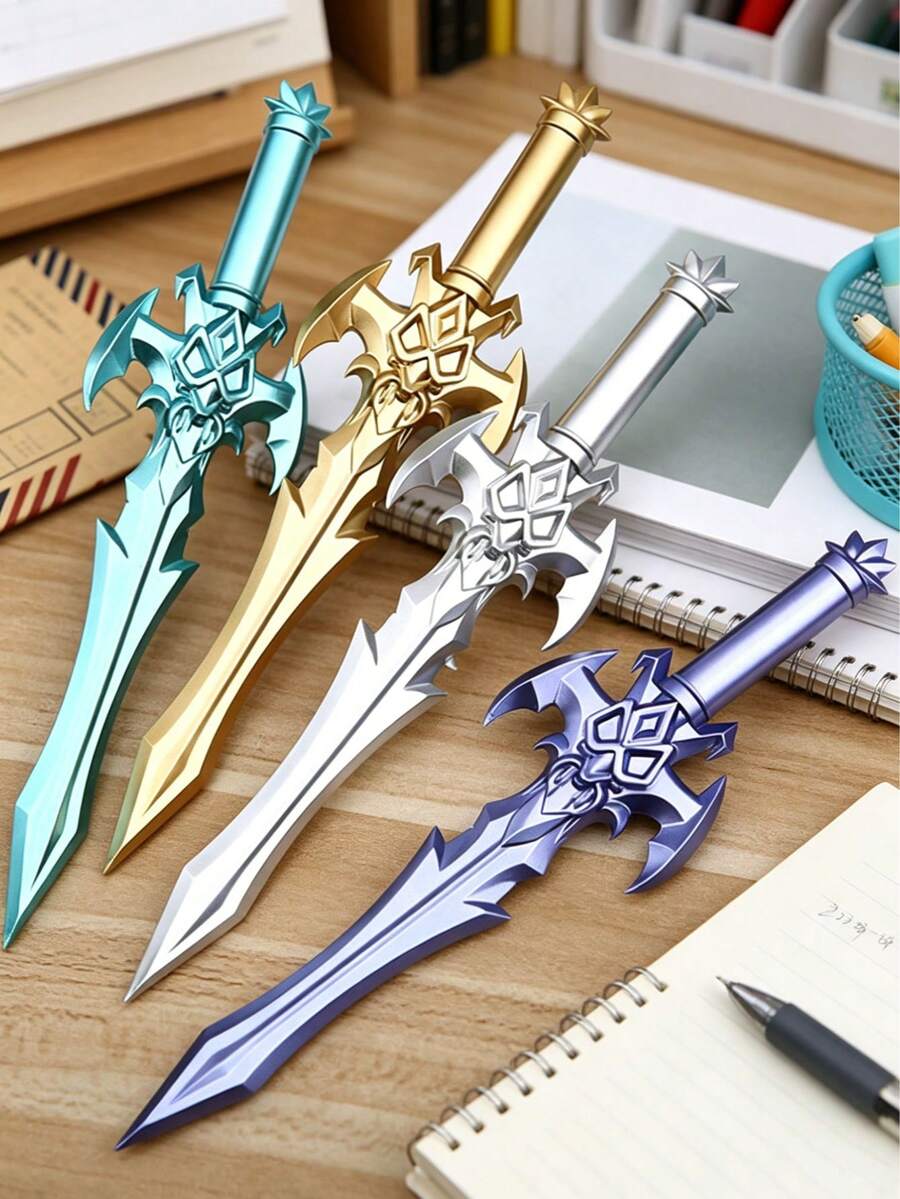 Creative Sword Shaped Gel Pen, Cool Fantasy Weapon Style Ballpoint Pen, 0.5mm Black Ink Writing Pen For Students & Office, Back To School - Multicolor - View 1