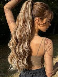 26 Inch Wavy Curly Clip-On Ponytail Wig, Heat Resistant Fiber, Suitable For Daily Wear And Parties - Piano Color - View 7