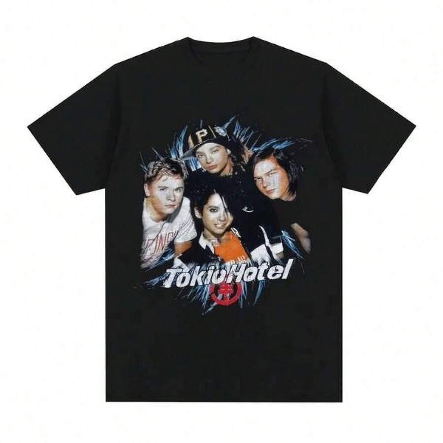 Hip Hop Punk Gothic Retro T-shirt Cotton Short Sleeved T-shirt Super Street Top Rock Band Tokio Hotel Graphic Women's T-shirtblusas para mujer playeras de mujer vestidos casuales para mujer y2k playeras deportivas para mujer verano camisetas ropa de mujer Fashion Perfect For Daily - Negro - Ver 1