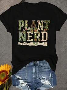 Una camiseta de manga corta para mujer, moderna, a la moda, retro, casual y holgada, adecuada para actividades al aire libre en primavera y verano.Camiseta de cuello redondo para mujer, diseñada para ser cómoda y suave, ideal para el uso diario, con un estampado de amantes de las plantas.blusas para mujer,blusas casuales para dama,tops,, mujer premium,y2k,playeras de mujer curvy,ofertas y liquidaciones ropa mujer,playeras deportivas para mujer,,playeras de hombre, mujer,blusas>elegante URIY - Negro - Ver 1
