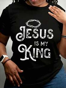 Camiseta con la frase "Jesús es mi rey, corona de espinas", estilo cristiano, adecuada para ropa deportiva casual, 220g, estilo vintage urbano, unisex, de algodón, manga corta, cuello redondo, 100% algodón. - Negro - Ver 7